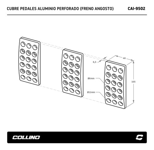 Imagen 2 de 3 de Cubre Pedales Deportivos Auto Freno Angosto Collino Pedalera