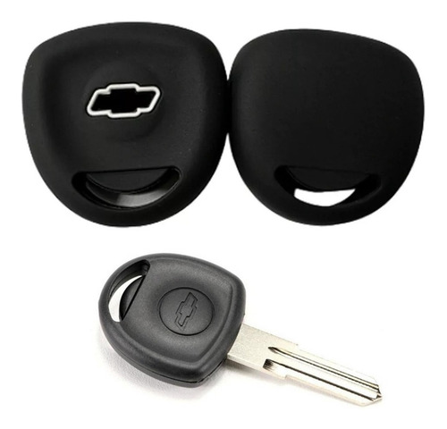 Imagen 5 de 5 de Cubre Volante + Funda Llave Silicona Chevro Corsa Negro Gris