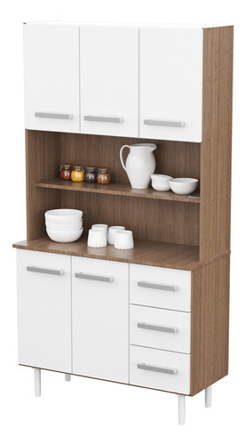 Mueble De Cocina Multiuso Aparador Triplo Kit Blanco Mosconi Color Carvalho Mezzo/blanco