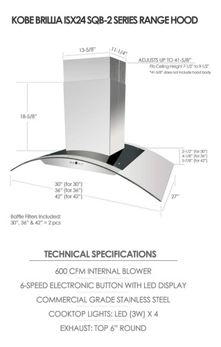 Campanas Extractoras Isx2436sqb-2 Island Range Hood, 36 PuLG