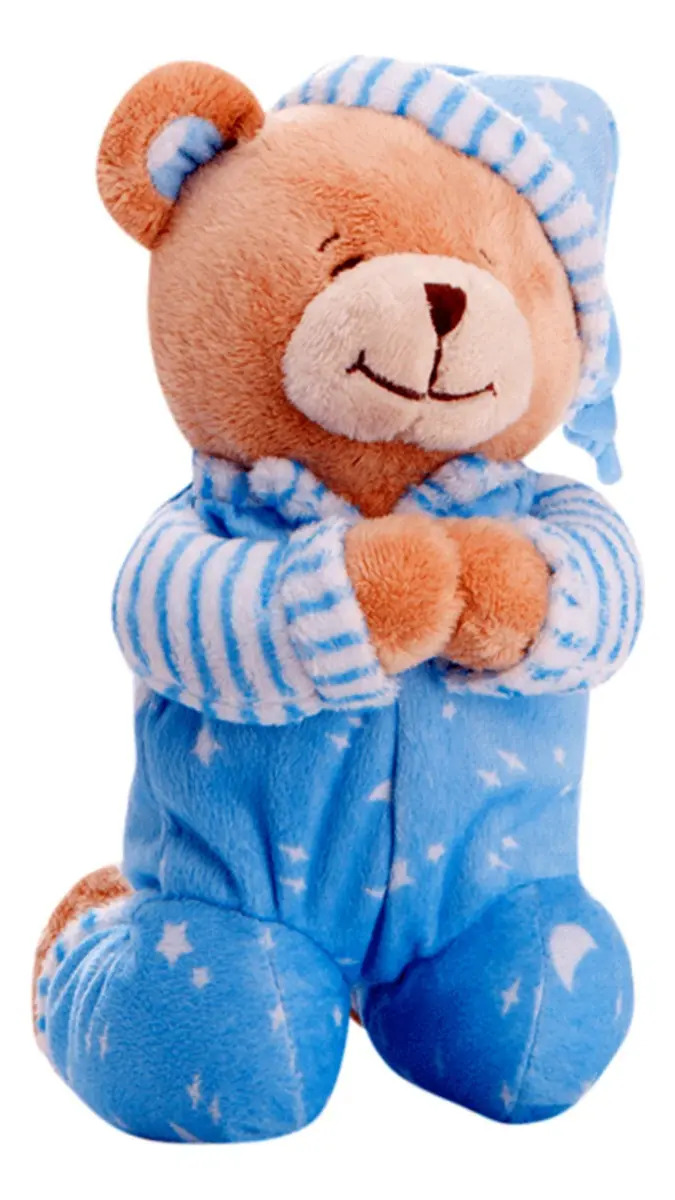 Buba Ursinho que reza anjinho da guarda para bebê e criança pelúcia azul