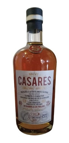 Whisky Casares Artesanal 750ml Singlemalt Añejo 5 Años