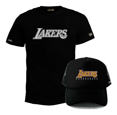 Pack Camiseta Más Gorra Lakers Nba Letras Los Angeles