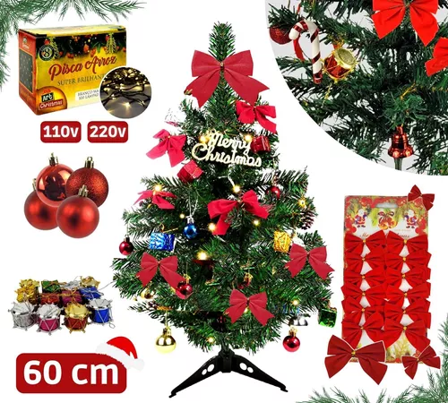 Árvore Natal Pequena Decorativa Vários Enfeites Pisca Luxo - Escorrega o  Preço