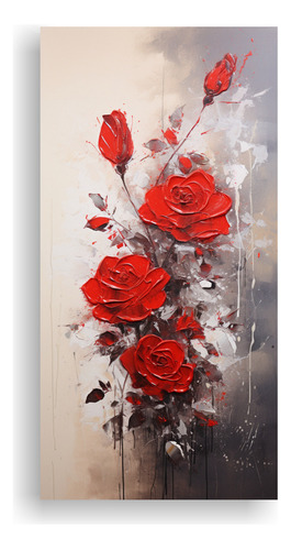 30x60cm Cuadro Temático De Rosas Rojas En Lienzo Estilo Re