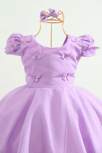 Vestido Infantil Princesa Sofia Lilás Aplique Pérolas Luxo