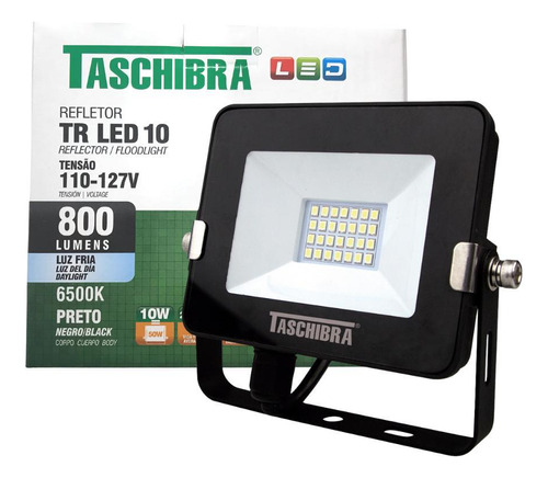 Refletor Taschibra Led Tr Slim 10w 6500k Preto 110v