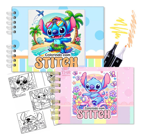 Kit 2 Livros Colorir Pintar Stitch Estilo Bg Capa Dura
