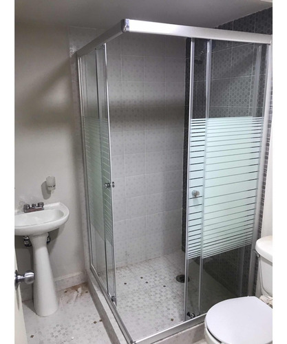 Imagen 3 de 6 de Cancel De Baño Cristal Templado 100x100 Franjas Biseladas