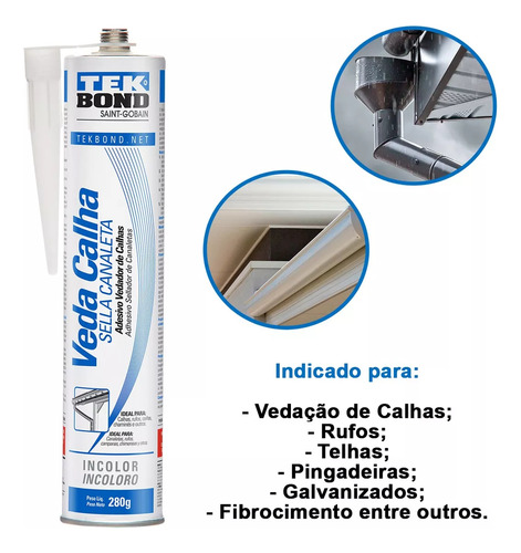 Kit 2 Veda Calha Transparente 280g 300ml Tekbond