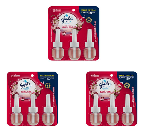 3 Pz - Glade Plug Ins Aceites Natural 3pk 21ml Frutos Rojos