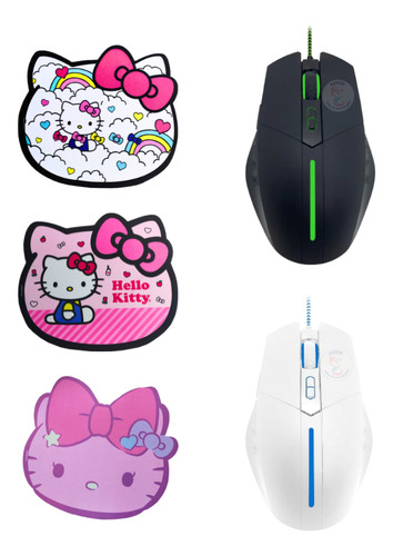 Mouse Gamer Pro Luz Verde Prolink Y Mouse Pad H Kitty