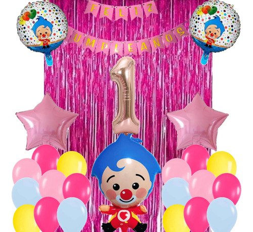 Combo Deco Globos Payaso Plim Plim Tonalidades Rosas