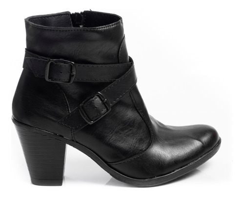  Botinetas Botas Zapatos Mujer Taco Cuadrado Cuero Negro 