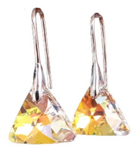 Aros Plata Cristal Swarovski Triángulo Tornasol