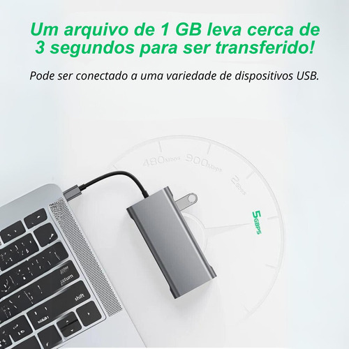 Hub Adaptador 10 Em 1 Tipo C Usb 3.0 Hdmi Rj45 Micro Sd Tf