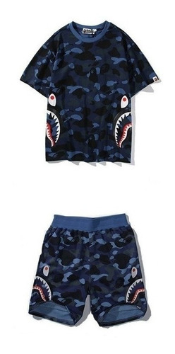 Pantalones Cortos + Mangas Cortas Traje Shark Ape Bape-2 Pcs