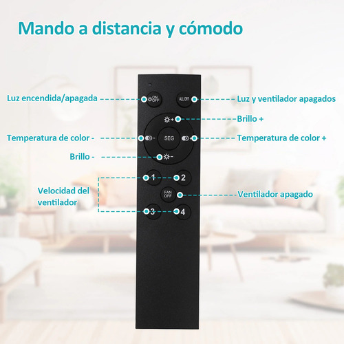 12 pulgadas Lámpara Con Ventilador Techo 7 Aspas 45w Control Remoto, Ventilador de Techo Genérica W466 Turbo con 5 Palas de Plástico Color Gris de Diámetro 127V