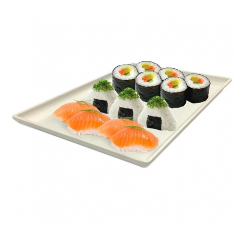 Imagem 3 de 4 de Prato Retangular 24,5 Cm Melamina Branco Culinária Japonesa