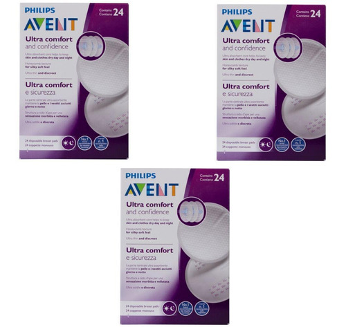 3x Absorvente Descartavel Para Seios - 24un - Philips Avent