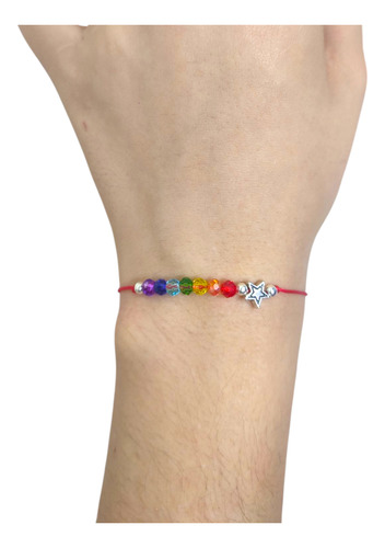 Pulsera Cristales 7 Chakras Dije Amuleto Protector Acero Estrella 0 Mm