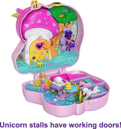 Polly Pocket Juego Compacto, Fiesta De Té De Unicornio Con 2