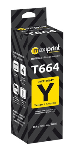 Imagen 1 de 2 de Tinta Epson Generica T664k Maxiprint Botella 70 Ml Yellow