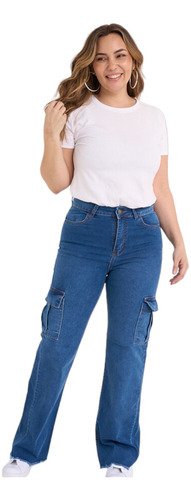 Pantalón De Jean Wide Leg Elastizado Cargo - Merida - Dama