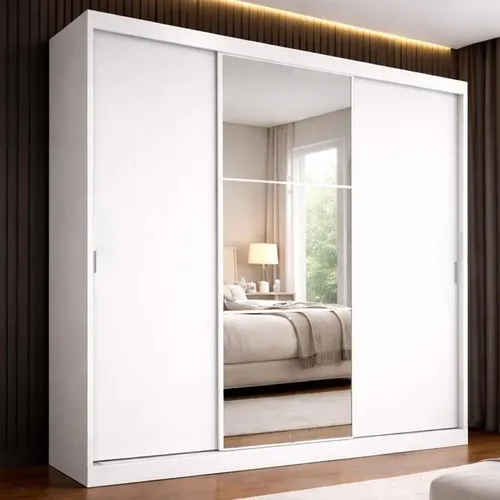 Guarda-roupa Casal 3 Portas De Correr Com Espelho Milano Branco