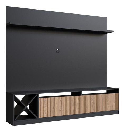 Kit Rack Ripado Painel Tv 50 Polegadas Roma Preto Marrom