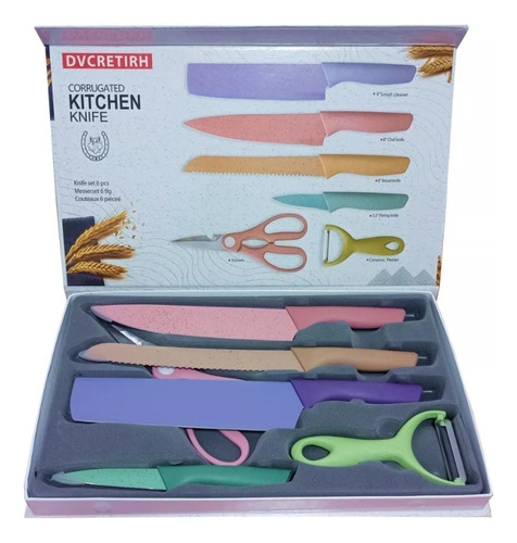 Set De Cuchillos Profesional Color Pasteles 6 Pcs