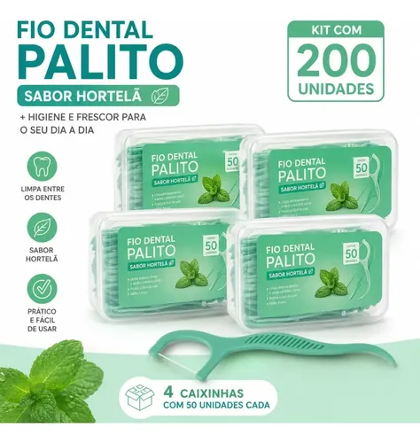 Kit 200 Palitos Fio Dental Saborizado Ultrafino Arqueado Fru ANJ.GG