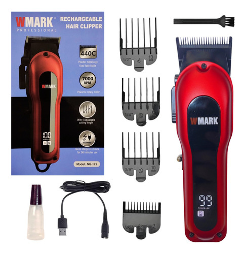 Maquina Cortar Cabelo Em Metal 4h Bateria Wmark Ng-122 Cor Vermelho 110v/220v