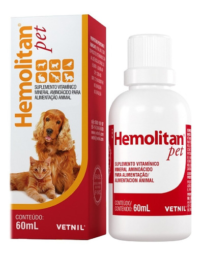 Hemolitan Pet Suplemento Vitamínico Mineral 60 Ml Vetnil 