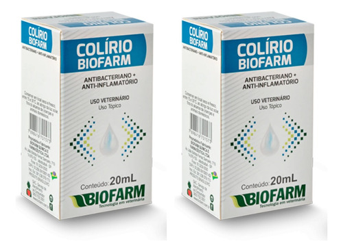 Kit 2 Unidades Colirio Biofarm Infecções Oculares 20ml Cor Branco