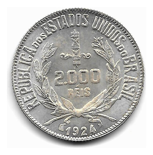 Brasil Moneda 2.000 Reis De Plata 1924 Km 526 - Sin Circular