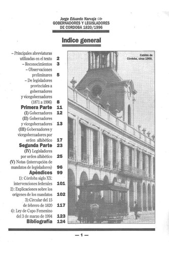 Gobernadores Y Legisladores De Cordoba (1820/1996)