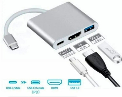 Imagen 4 de 4 de Convertidor Usb -c3.1 A 4k Hdmi,usb 3.0 Usb C Hub