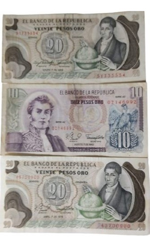 Billetes De 10 Y 20 Pesos Oro, Colombianos