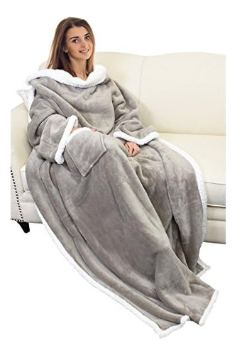 Sherpa Wearable Blanket With Sleeves Arms, Super Soft W...