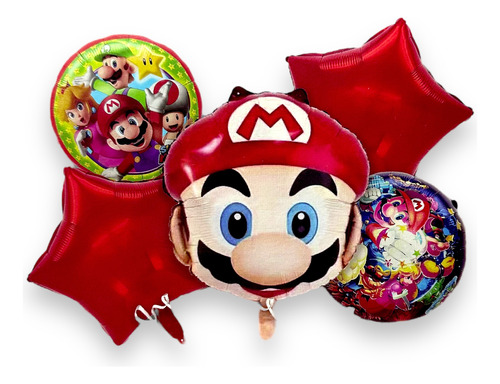 Set 5 Globos Metalicos Super Mario Bros