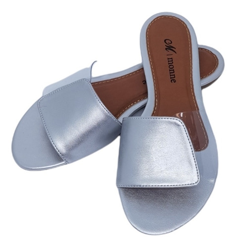 Imagem 2 de 5 de Chinelo Rasteira Cor Prata Com Detalhe Em Vinil Super Lindo
