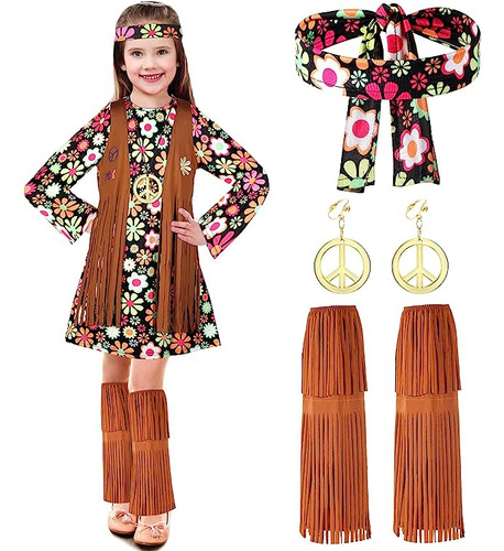 Disfraz Hippie Para Niñas Los Años 60 Y Vestido Hippie Signo