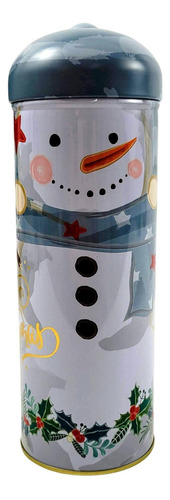 Lata Natalina De Metal 25x8cm Boneco De Neve Pote