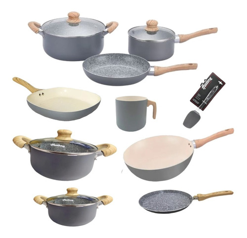 Set Jarr Panq Wok Olla 20,26 Cm Hudson Granito Crema 13pz