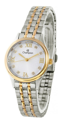 Relógio de pulso Champion CH24900 com corpo prata e dourado,  analógico, para feminino, fundo  prata, com correia de aço cor prata e dourado, agulhas cor dourado, subdials de cor dourado, bisel cor dourado e dobrável