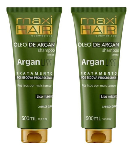 Shampoo Maxihair 500ml Argan Liss Pos Escova - Kit Com 2un