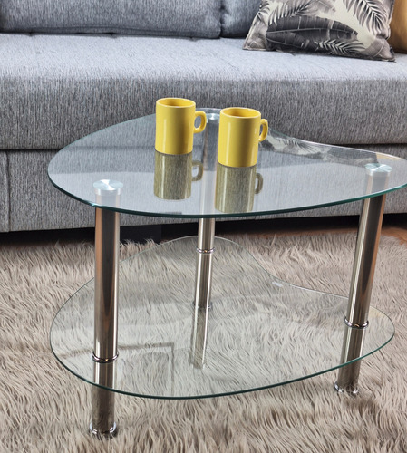 Mesa Ratona Moderna Vidrio Templado Con Estante Patas Acero
