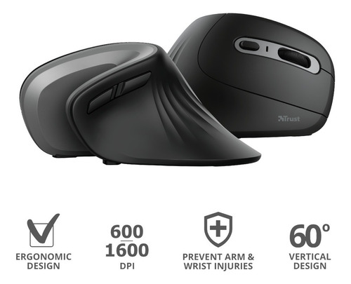 Mouse Inalambrico Usb Trust Verro Ergonomico Negro Vertical