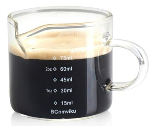 Taza Medidora De Vidrio Para Espresso 75ml Con Asa Y Boquill